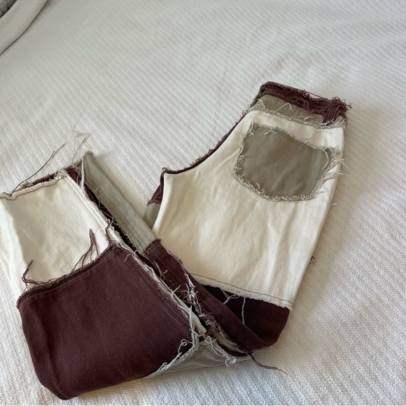 Brown Patchwork Denim Unique Eccentric Eclectic Creative Expression Fashion - Picture 7 of 12